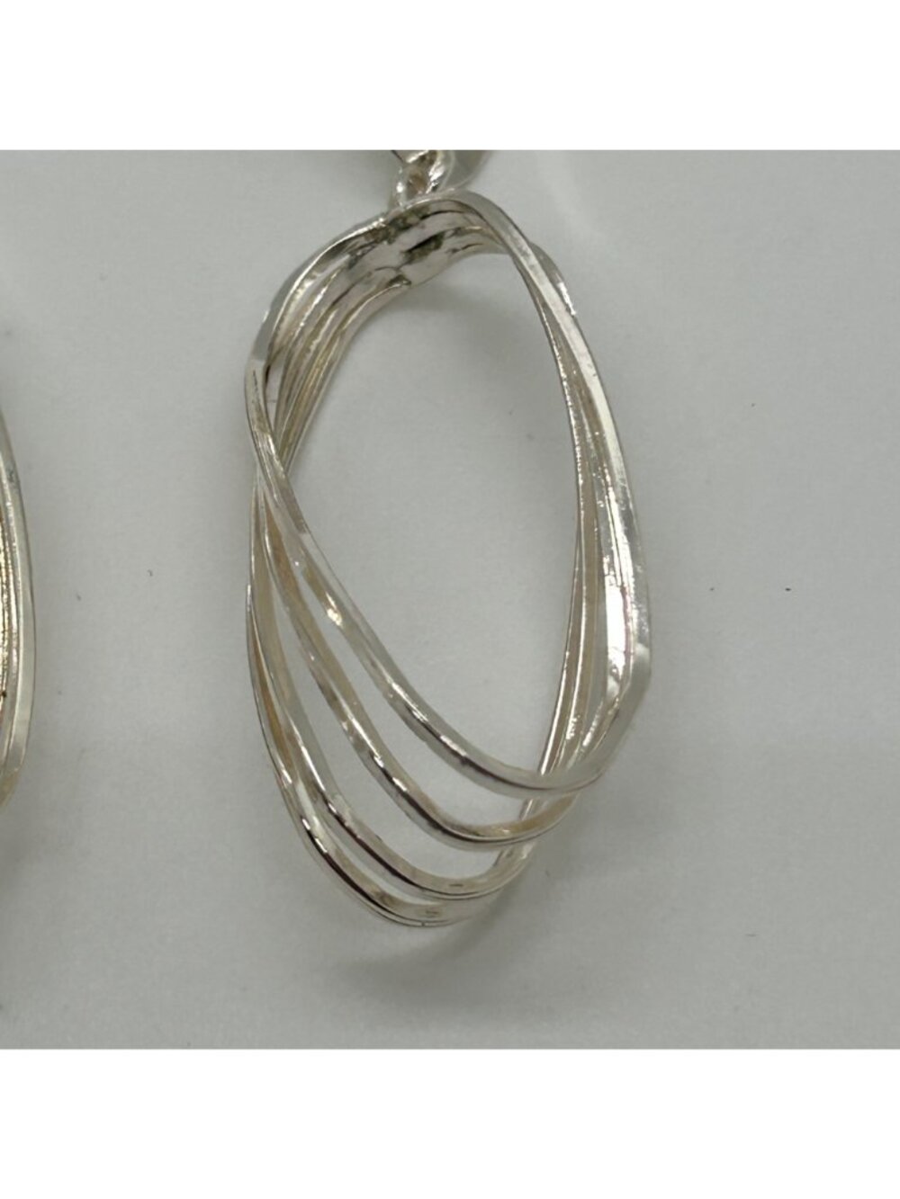 Silver Tone Geometric Dangle Earrings Layered Oval Twisted Hoop Design 2.5 inch - Picture 5 of 11